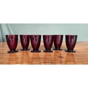 6-PC Vintage Heavy Red Royal Ruby Footed 10oz Glass Drinking Cups